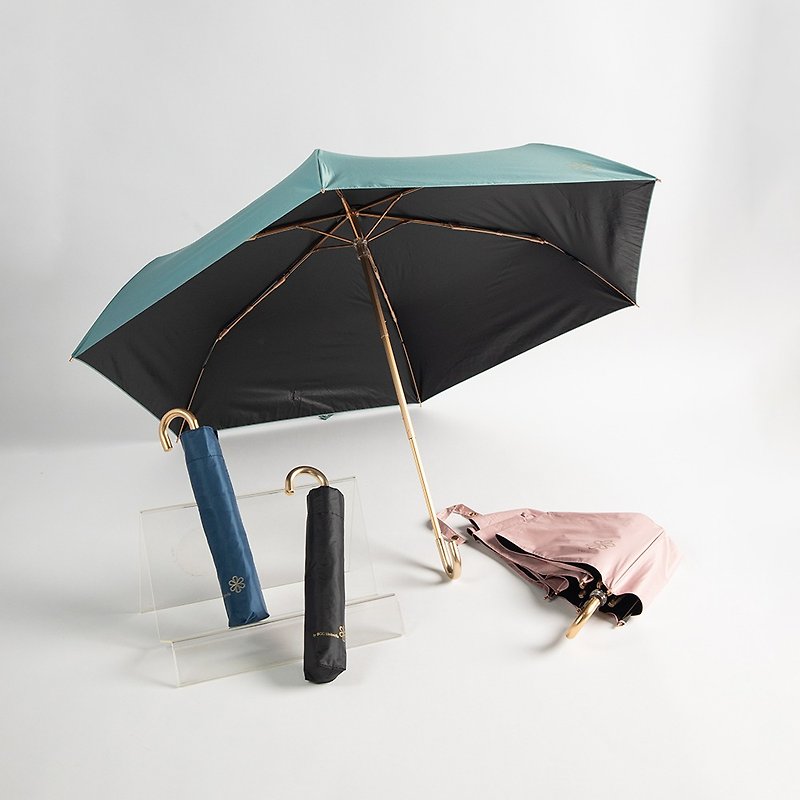 BGG 100% UV Cut Gold Flower Folding Umbrella - Umbrellas & Rain Gear - Polyester Black