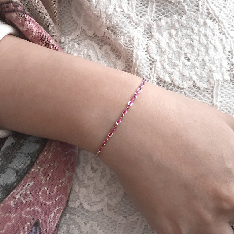 Pink Love String Chain Bracelet | Silver Chain Bracelet | String Bracelet - สร้อยข้อมือ - เงิน สึชมพู