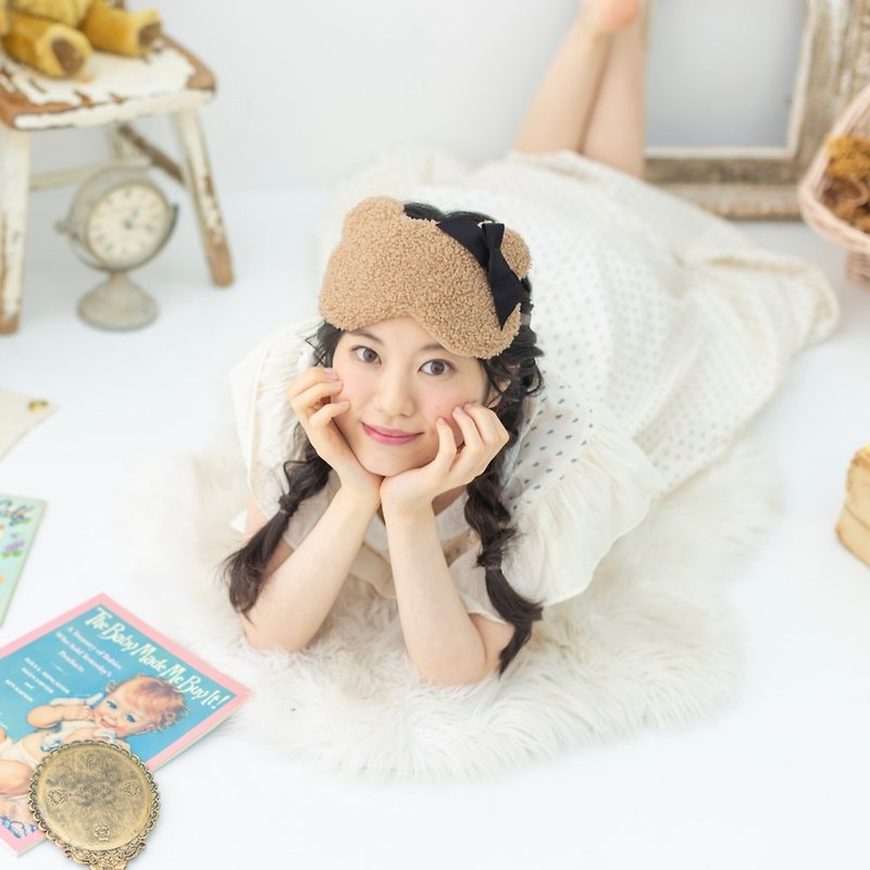 日本眼罩 毛茸茸小熊|有附收納袋|禮品包裝 - 眼罩 - 棉．麻 咖啡色