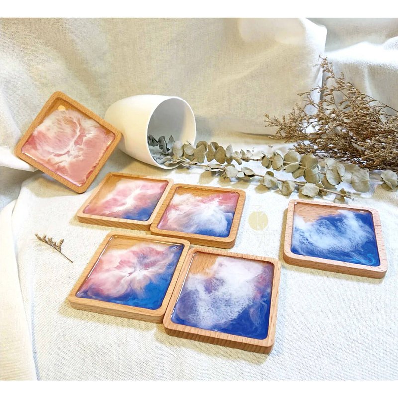 Psychedelic powder mist: gradient solid wood coaster/beech - ที่รองแก้ว - เรซิน สึชมพู