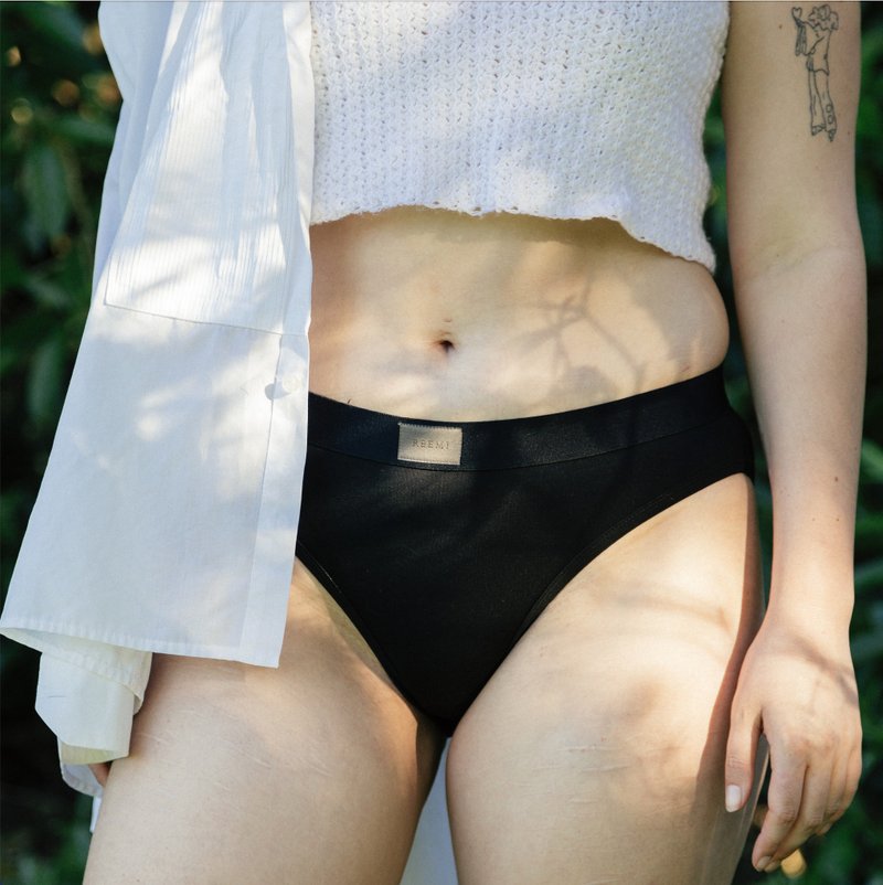 【New Arrival】Reemi 005 Mid-Waist Non-period Underwear - Black - Women's Underwear - Cotton & Hemp Black