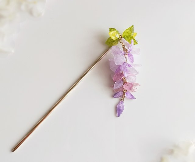 生花細工】本物のお花 藤の房の揺れる髪飾り かんざし 簪 ヘッド