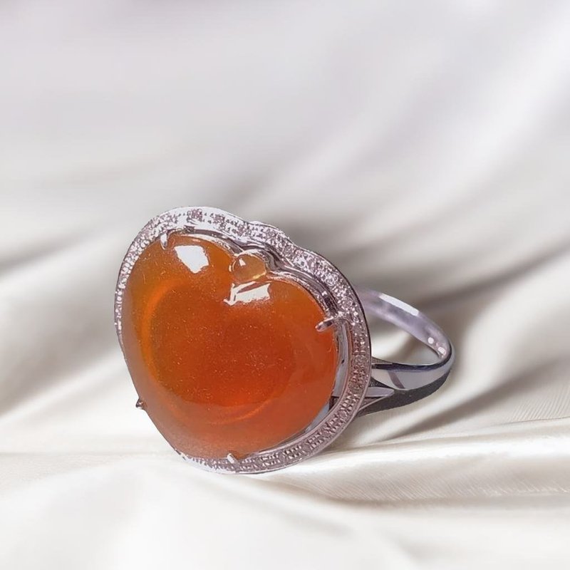 Ice red jade love ring 18K gold diamond | Natural Burmese jade A grade jade | Gift giving - แหวนทั่วไป - เครื่องประดับ สีแดง
