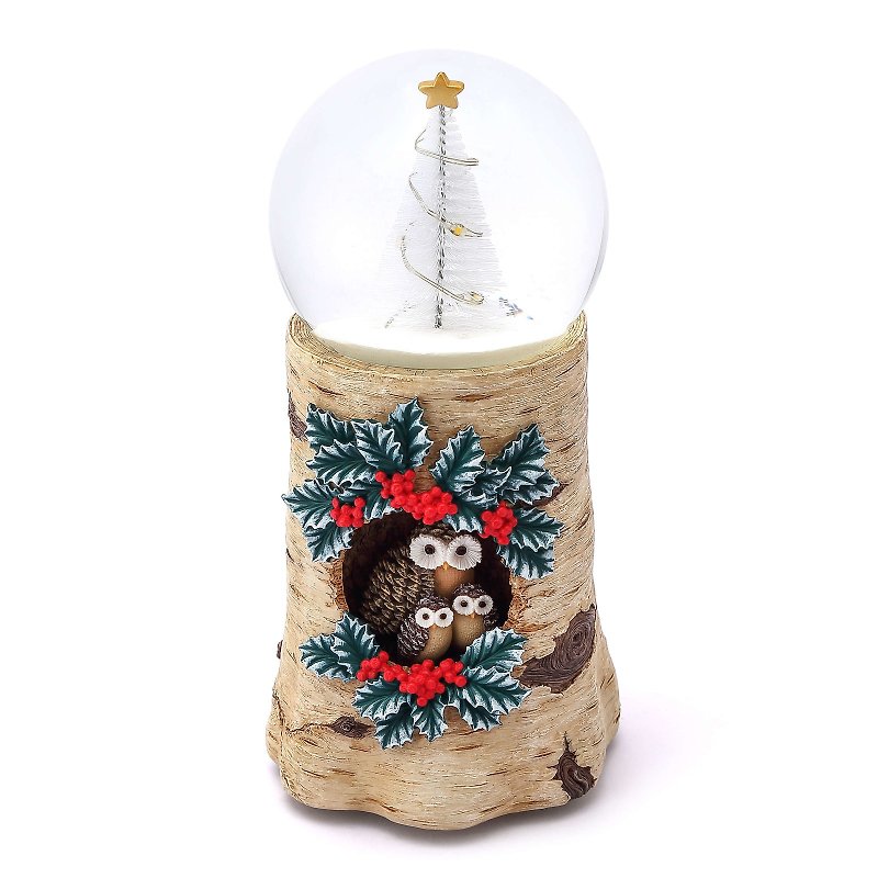 森の守護者 - フクロウ クリスタル ボール オルゴール クリスマス ライト 北欧 森 雪景色 交換 ギフト