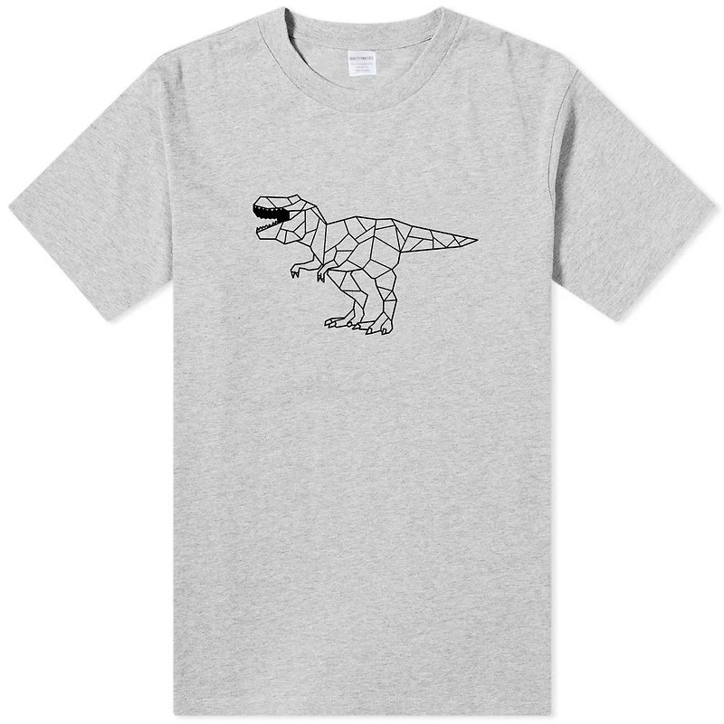 ディノ幾何学Tレックス半袖Tシャツ灰色の幾何学恐竜ティラノサウルスイラストギフト