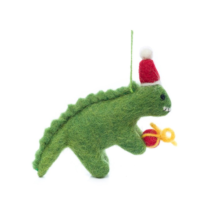 [Christmas Gift Box] Christmas Pendant/Wool Felt-Gift Little Dinosaur - พวงกุญแจ - ขนแกะ สีเขียว