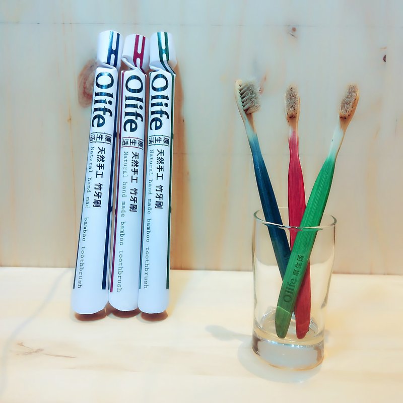 Olife original natural handmade bamboo toothbrush [moderate soft white horse wool gradient 3 color] - Other - Bamboo Multicolor