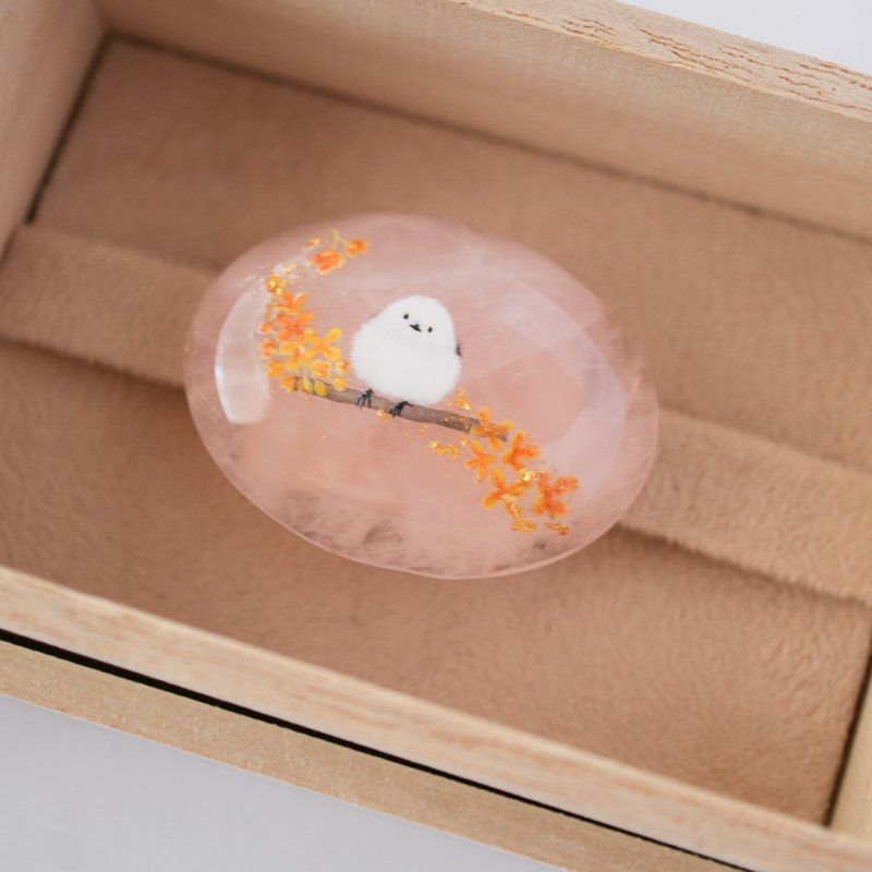 粉水晶與銀 глазурований синиця、木犀胸針 | 桐木盒裝・成人禮、聖誕節、生日贈禮 24k - 其他 - 寶石 粉紅色