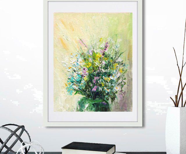 ハーブブーケオリジナル油絵フラワーアート花厚塗りアートワーク