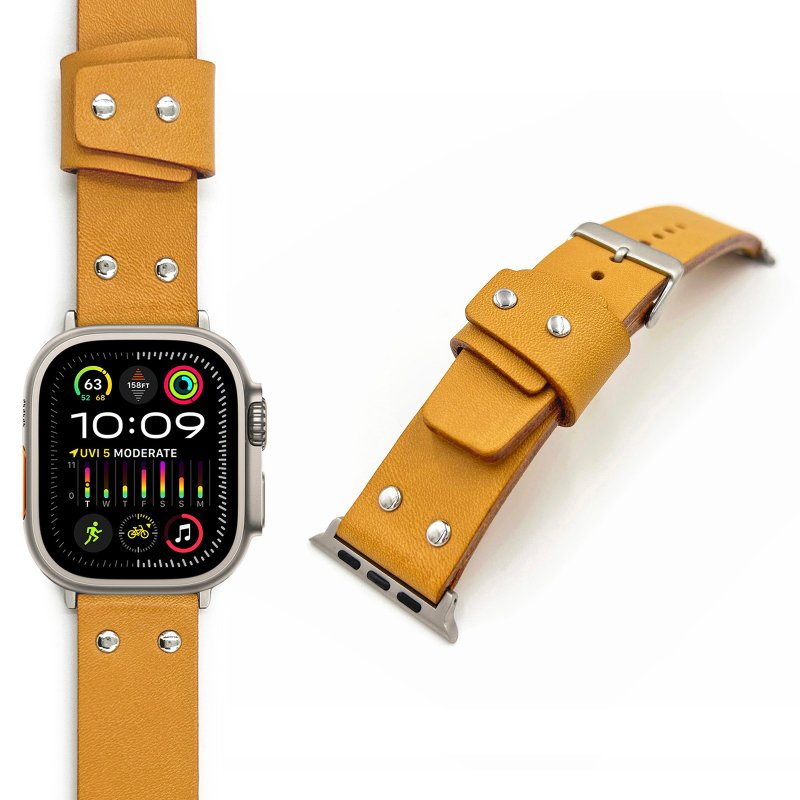 COZI-義大利植鞣革Apple Watch錶帶-適用S4~S10 SE / 42~49mm錶殼 - 錶帶 - 真皮 咖啡色