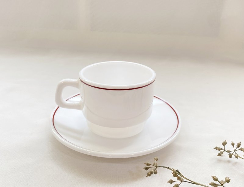 【好日戀物】法國 Arcoroc 陶瓷簡約茶杯咖啡杯盤組下午茶聖誕節 - 茶壺/茶杯/茶具 - 瓷 白色