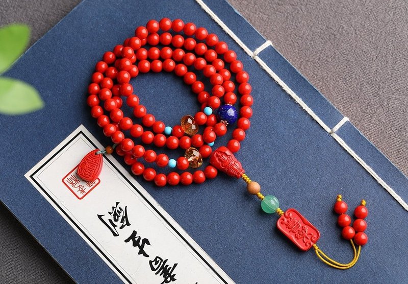 天然原礦硃砂精品紅砂108顆佛珠手鏈項鏈兩用款硃砂含量高達95% - 手鍊/手環 - 寶石 