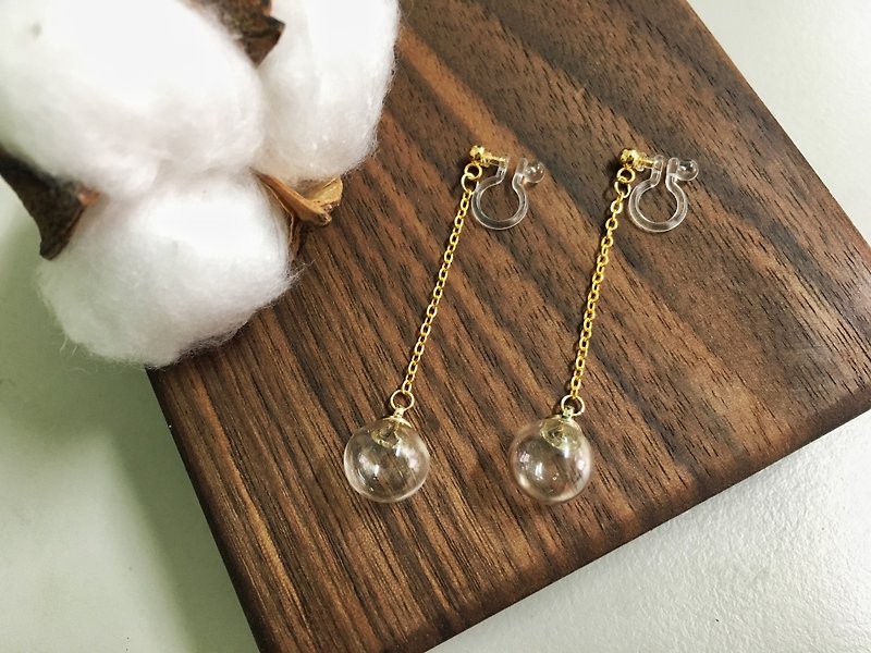 Silicone draping glass ear clips rising foam - gold long chain summer sterling silver glass earrings - Long Necklaces - Glass Transparent