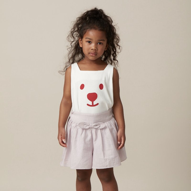 Animal face series-bb bear small butterfly backless sleeveless top (white/yellow) - Tops & T-Shirts - Cotton & Hemp White