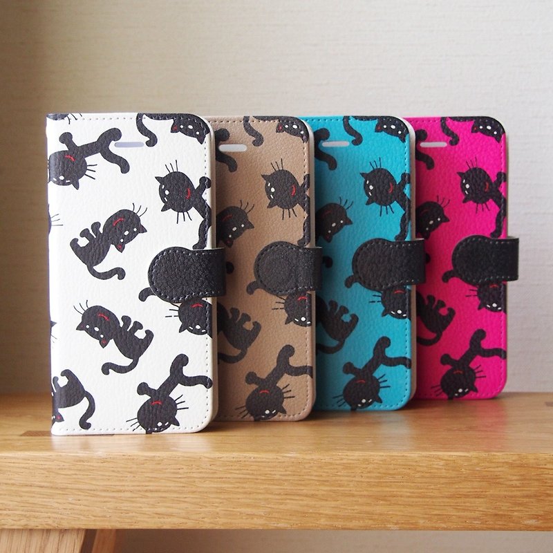 【Notebook type android phone case】Black Cats - Phone Cases - Other Materials White