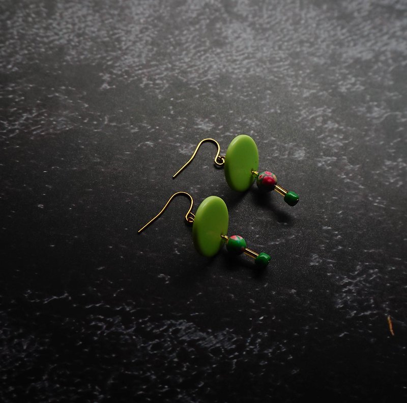 手工幸運耳環 | 花果樹(一對) - ต่างหู - ดินเผา สีเขียว