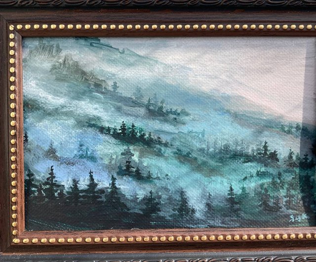 山水画 風景画 霧の山 額入り絵画 雾画 相框作礼品 - ショップ