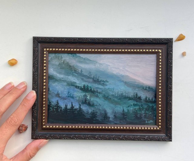 山水画 風景画 霧の山 額入り絵画 雾画 相框作礼品 - ショップ