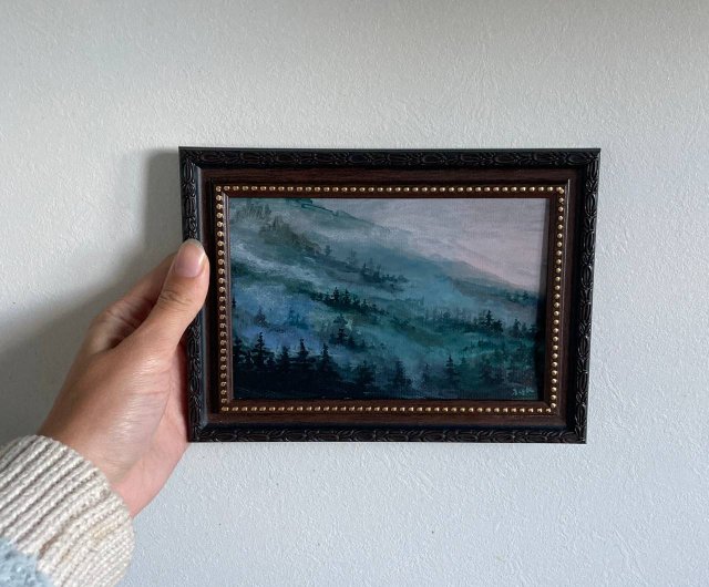 山水画 風景画 霧の山 額入り絵画 雾画 相框作礼品 - ショップ