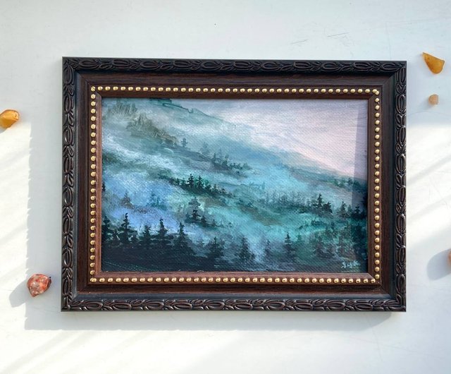 山水画 風景画 霧の山 額入り絵画 雾画 相框作礼品 - ショップ