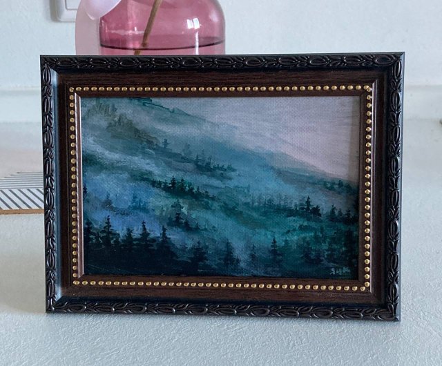 山水画 風景画 霧の山 額入り絵画 雾画 相框作礼品 - ショップ