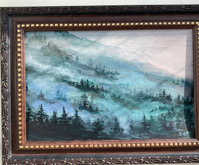 山水画 風景画 霧の山 額入り絵画 雾画 相框作礼品 - ショップ