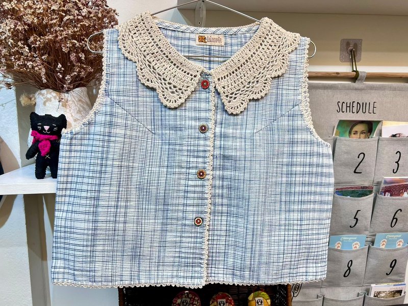 【Size L】復古風鉤針領 - 女上衣/長袖上衣 - 棉．麻 多色