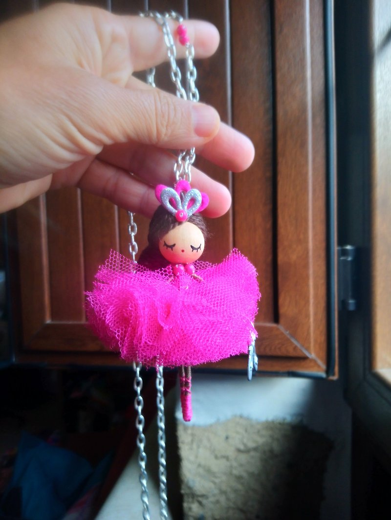 Ballerina brooch doll and necklace, dancer doll brooch and necklace - เข็มกลัด - ไม้ สีม่วง