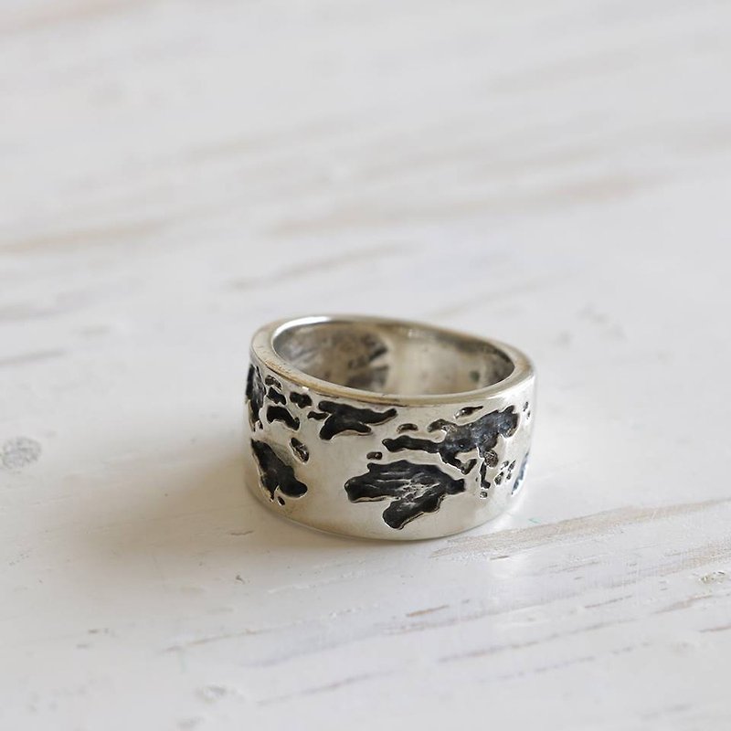 map ring jewelry world globe vintage earth traveler silver biker love tourist - General Rings - Other Metals Silver