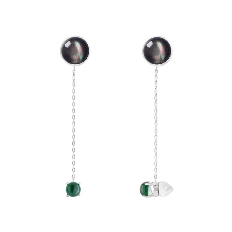 Mother-of-pearl Gemstone magnetic earrings Nacre Zeit Earring girl gift lover gift - ต่างหู - โลหะ สีดำ