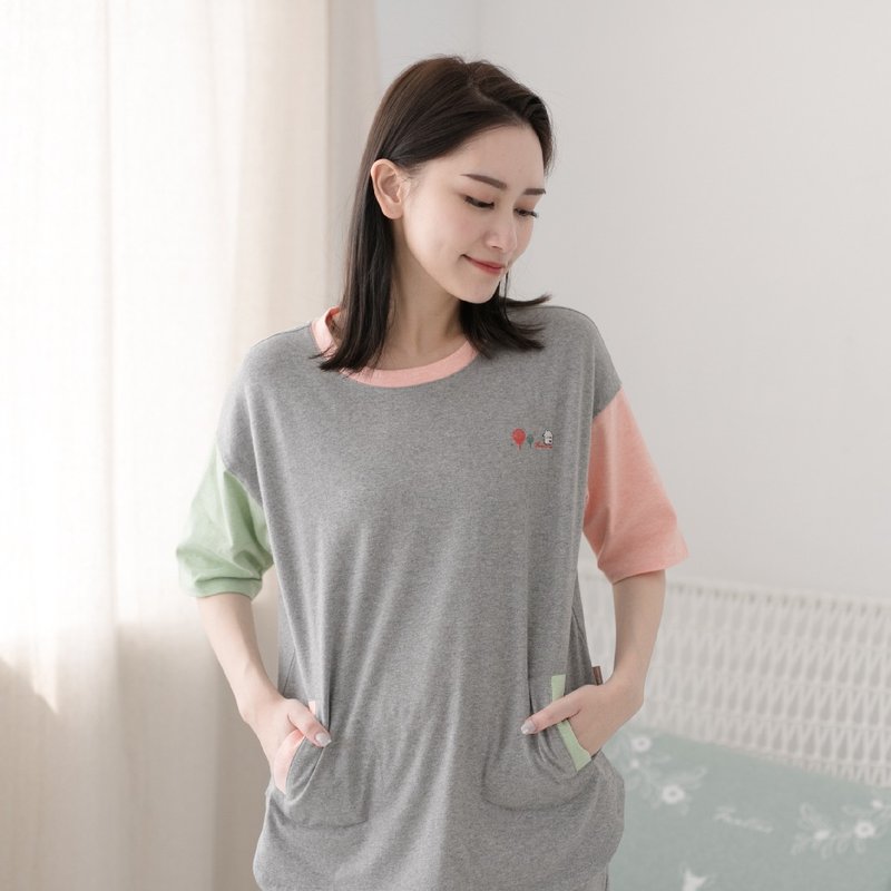 MIT有機棉童趣拼接磨毛居家服-灰橘 - 睡衣/居家服 - 棉．麻 灰色