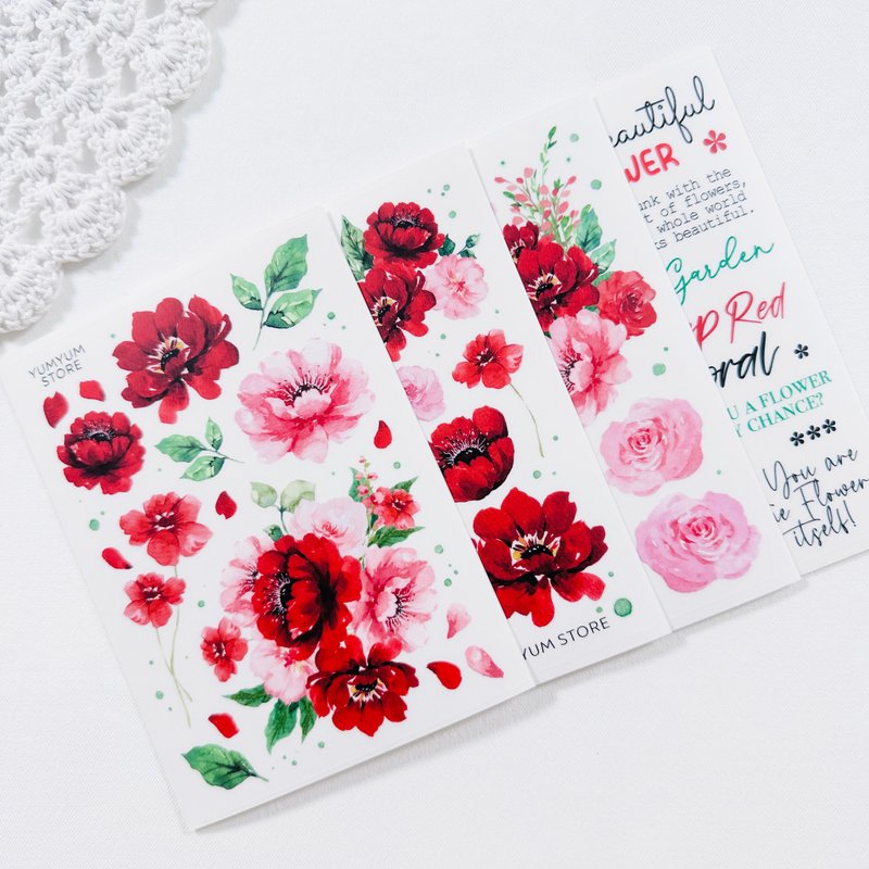 Deep Red Flower Pet Stickers - 貼紙 - 其他材質 