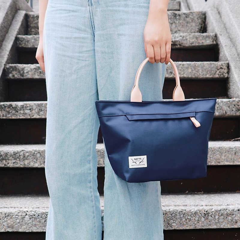 Vegetable Tanned Leather Handle Hand Bag (3 colors) - กระเป๋าถือ - ไนลอน สีน้ำเงิน