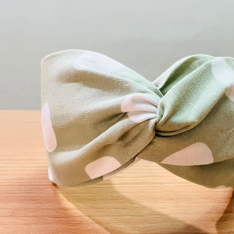 MOYA handmade hairband Dasheng series lake green dots - Headbands - Cotton & Hemp Blue