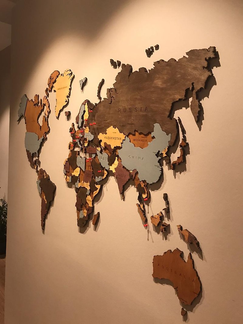 3D wooden world map, unique gift for him - large wall art decor