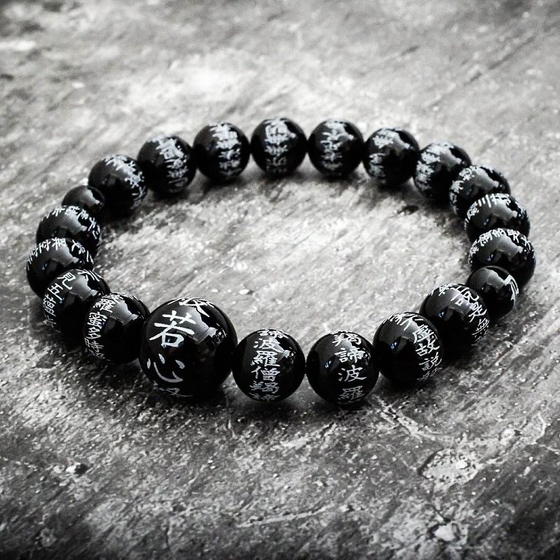 Prajna. Heart Sutra (10MM Black Agate Edition) Original Design Handmade Bracelet Bracelet Beaded Jewelry Accessories - Bracelets - Other Materials Black