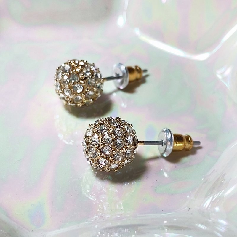 [Western Antique Jewelry] Colorful Rhine Diamonds Dazzling Bright Ball Small Star Earrings Ear Pins - ต่างหู - เครื่องประดับ ขาว
