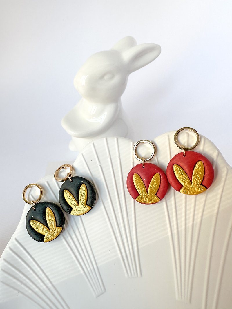 • Handcrafted Polymer Clay Earrings • Golden Rabbit Ears (2 colors) - Earrings & Clip-ons - Pottery Gold