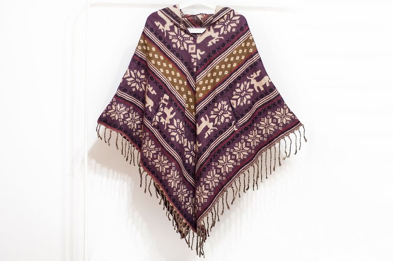 Indian Ethnic Fringe Cape / Bohemian Cape Cape / Wool Hooded Cloak - Snow World - Knit Scarves & Wraps - Wool Multicolor