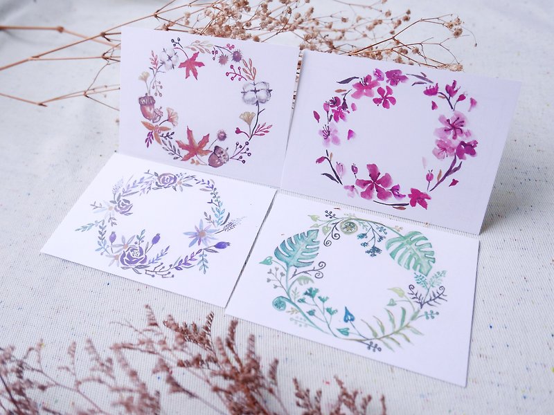 Four Seasons Wreath Universal Card Pack/4 Free Plain Envelope - การ์ด/โปสการ์ด - กระดาษ หลากหลายสี