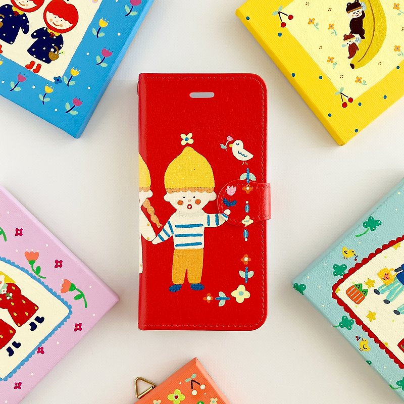 人造皮革 手機殼/手機套 紅色 - Nakayoshi Lemon trio notebook type iPhone case
