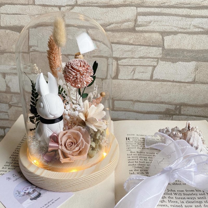 Diffusing Stone Rabbit Night Light Bell Jar Flower Valentine's Day Gift yuflorist - Dried Flowers & Bouquets - Plants & Flowers Multicolor