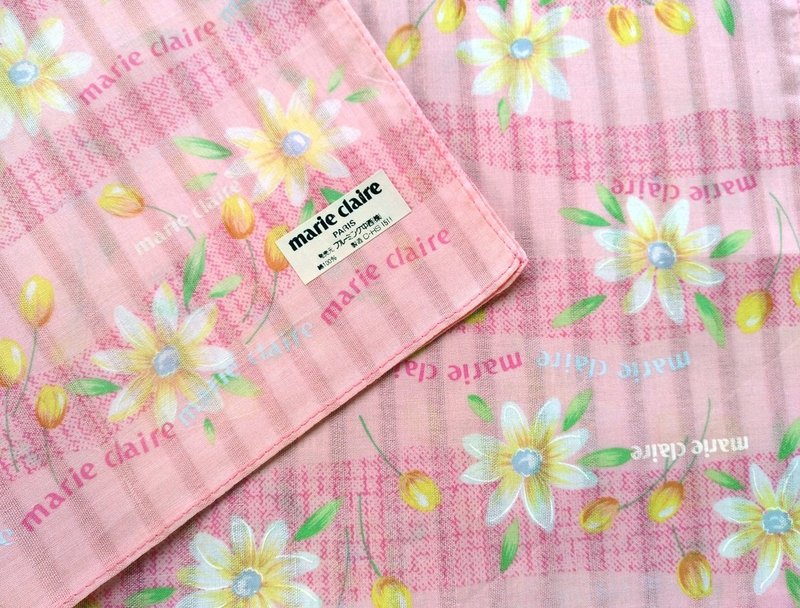 Marie Claire PARIS Vintage Handkerchief Floral 18 x 18 inches - Handkerchiefs & Pocket Squares - Cotton & Hemp Pink