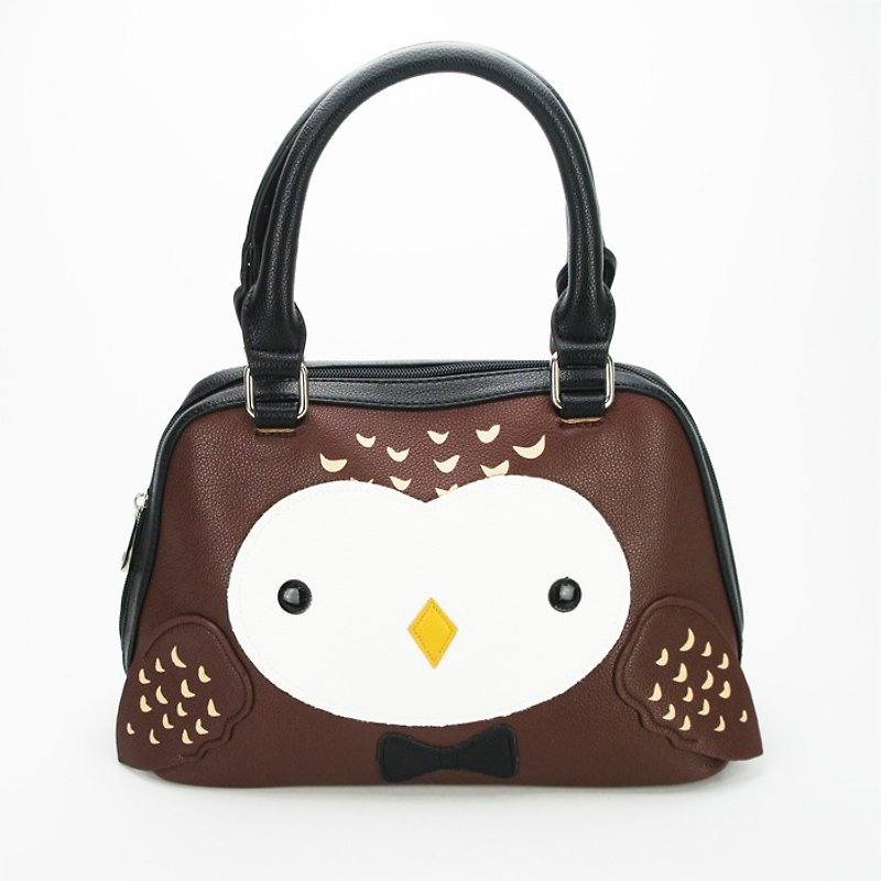 Sleepyville Critters - Snow Owl Face Satchel - Handbags & Totes - Genuine Leather Brown