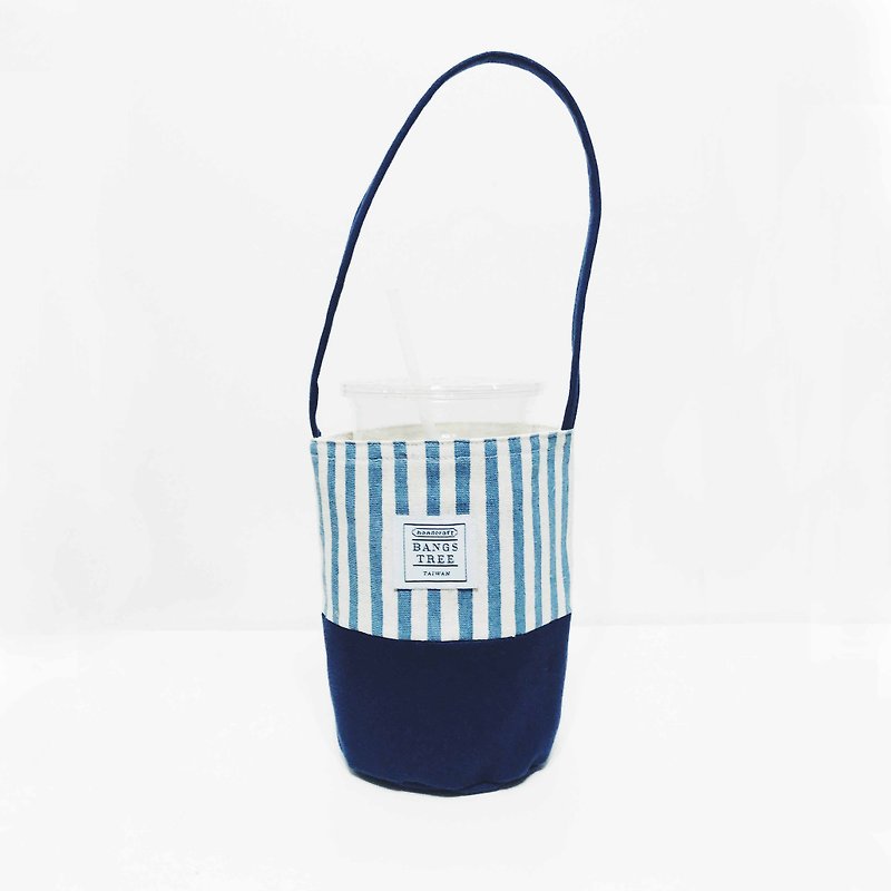 Beverage bag - striped section (multicolor) - ถุงใส่กระติกนำ้ - ผ้าฝ้าย/ผ้าลินิน สีน้ำเงิน