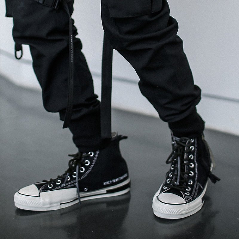 Functional streamer zipper canvas shoes - รองเท้าลำลองผู้ชาย - วัสดุอื่นๆ สีดำ