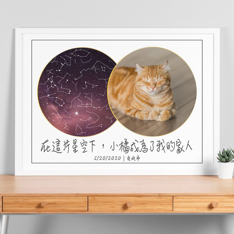 【客製化】貓咪週歲生日禮物根據日期地點紀錄與牠相遇的真實星空 - 其他 - 紙 白色