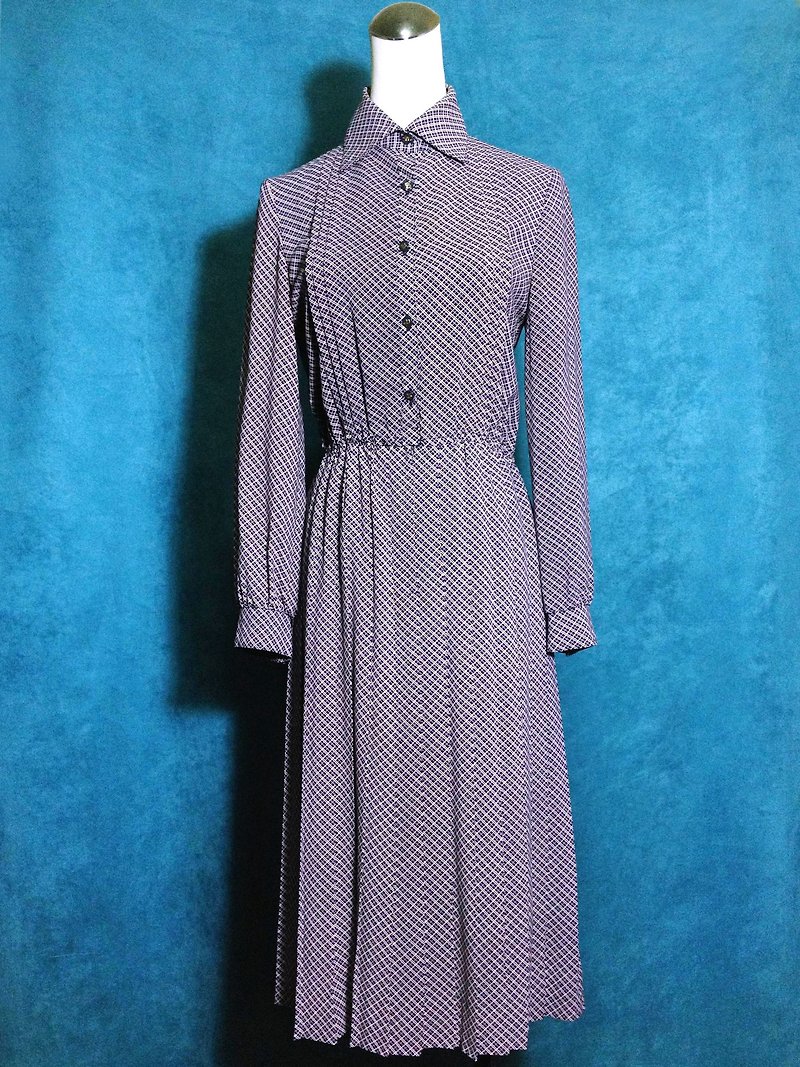 Ping-pong vintage [vintage dress / purple plaid vintage long dress] abroad back VINTAGE - One Piece Dresses - Polyester Purple