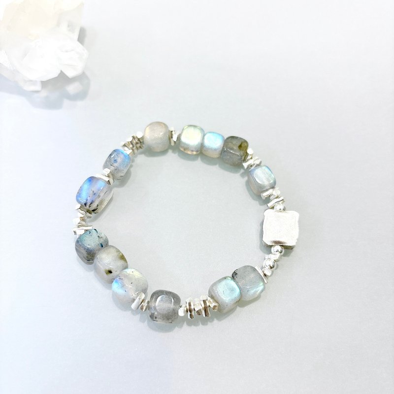 Ops Labradorite bracelet -拉長石/純銀/幸運/限定/925純銀/彈性 - 手鍊/手環 - 寶石 銀色