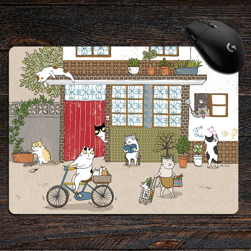 Three cats shop ~ nostalgic mouse pad (illustrator: Miss Cat) - แผ่นรองเมาส์ - ไฟเบอร์อื่นๆ 